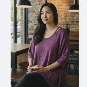 🍇 Oversized Purple Tunic Embellished with shiny stones